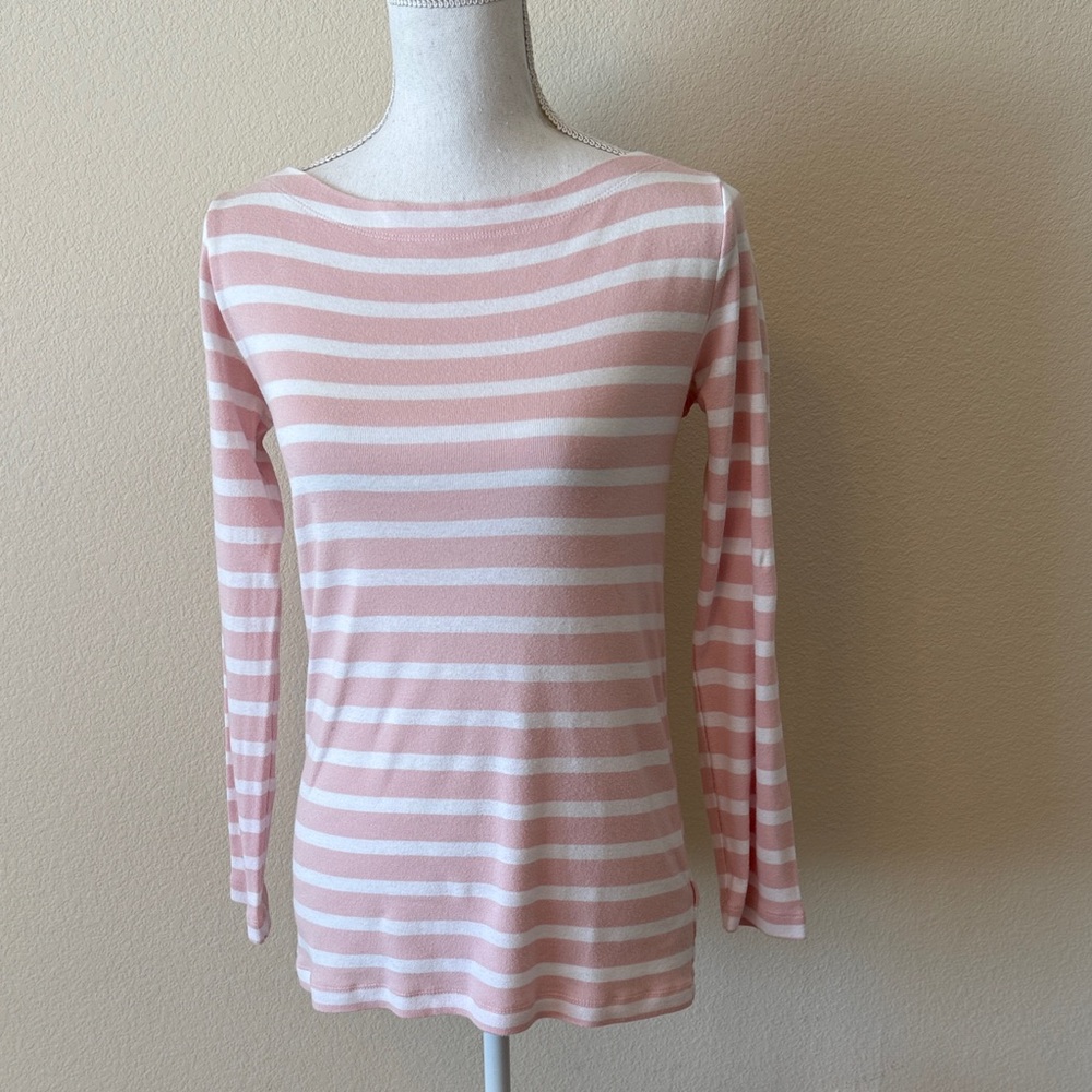 GAP Maternity Pink and White Striped Long Sleeve Top